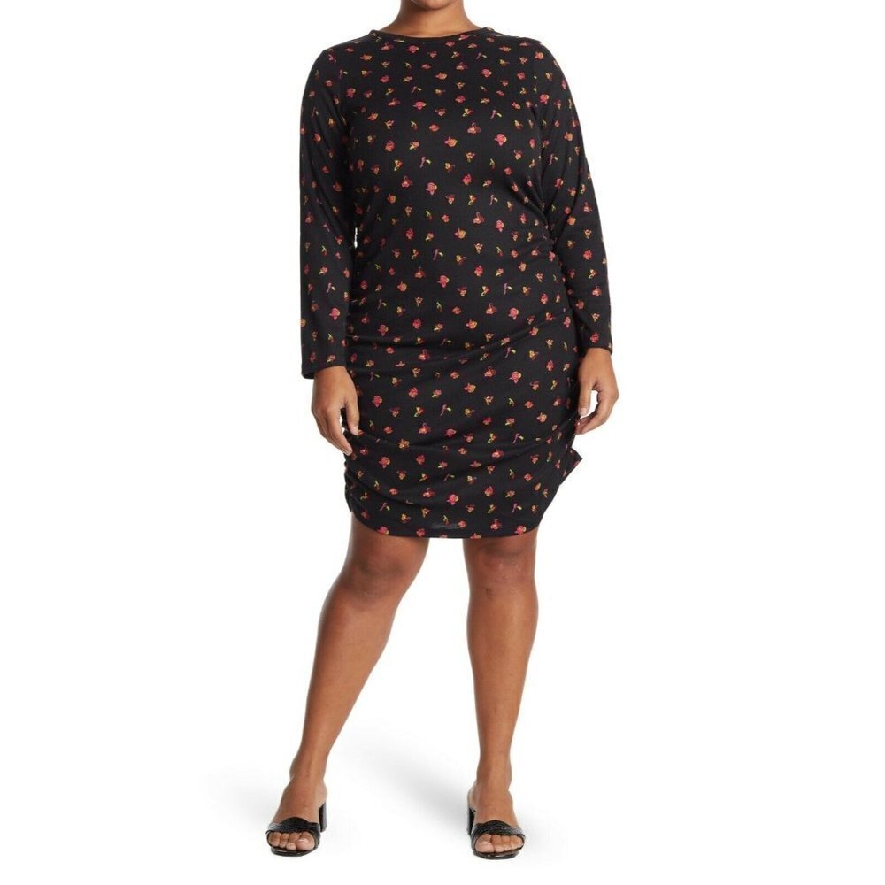 ABOUND Womens Multicolor Floral Print Long Sleeve Ruched Sheath Dress Size XL - Picture 1 of 6
